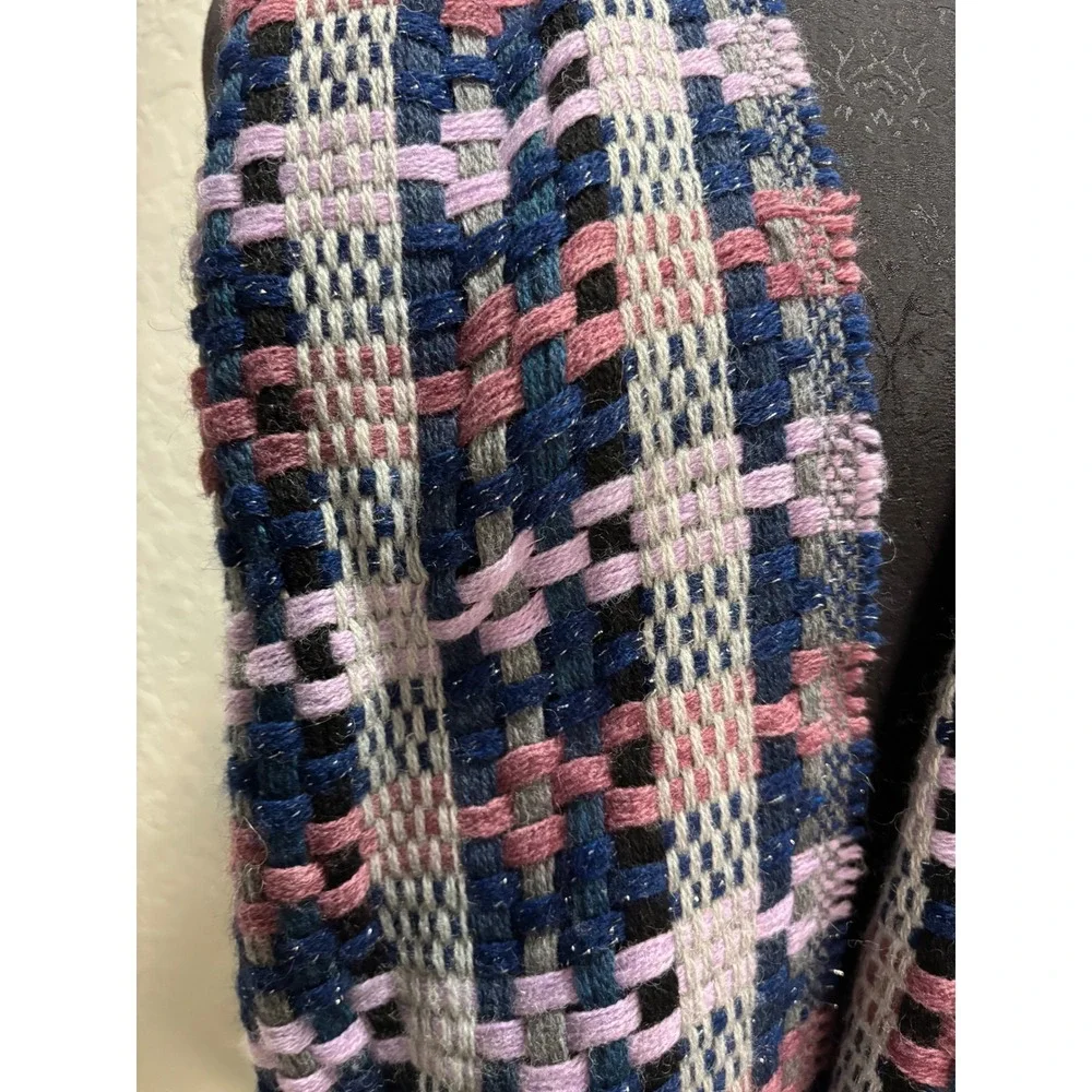 Italian Lambswool Acrylic Blend Plaid‎ Fringe Scarf Blue Pink Gray Sparkle